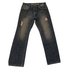 Indigo People Men's Jeans 32x30 Blue Distressed Straight Leg Denim Pants Embroid